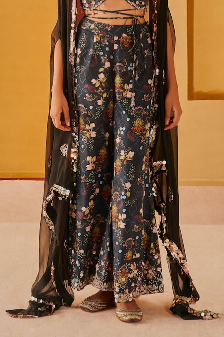 Priyanka Singh Black Silk Organza Embroidery, Sequins Sweetheart Neck Cape Flared Pant Set Online at Aza Fashions Priyanka Singh_Black Silk Organza Embroidery, Sequins Sweetheart Neck Cape Flared Pant Set _Online_at_Aza_Fashions