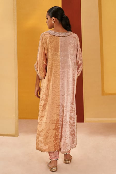 Shop Priyanka Singh Pink Tissue, Crepe, Silk Sequins, Embroidery Sweetheart Tunic Jogger Pant Set at Aza Fashions Shop_Priyanka Singh_Pink Tissue, Crepe, Silk Sequins, Embroidery Sweetheart Tunic Jogger Pant Set _at_Aza_Fashions