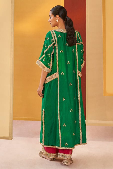 Priyanka Singh_Green Silk Organza Gota Patti, Sequins, Embroidered Phiran Kurta Curve Pant Set _at_Aza_Fashions