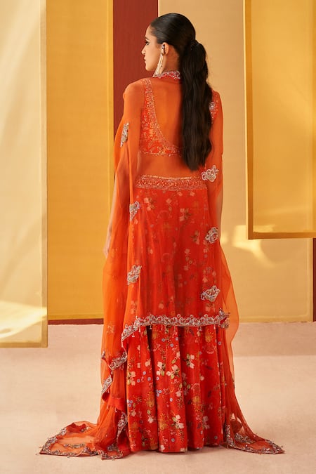 Shop Priyanka Singh Orange Silk Organza Embroidery Sweetheart Neck Cape Sharara Set at Aza Fashions Shop_Priyanka Singh_Orange Silk Organza Embroidery Sweetheart Neck Cape Sharara Set _at_Aza_Fashions