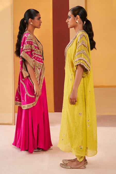 Priyanka Singh Green Cotton, Silk, Muslin Zari, Sequins, Neckline Embroidered Pheran Pant Set Online at Aza Fashions Priyanka Singh_Green Cotton, Silk, Muslin Zari, Sequins, Neckline Embroidered Pheran Pant Set _Online_at_Aza_Fashions