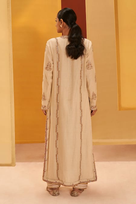 Shop Priyanka Singh Ivory Cotton, Muslin, Silk Embroidery, Sequins, Zardozi Placement Kurta Set at Aza Fashions Shop_Priyanka Singh_Ivory Cotton, Muslin, Silk Embroidery, Sequins, Zardozi Placement Kurta Set _at_Aza_Fashions