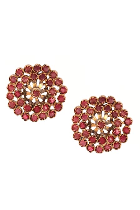 Shop Sangeeta Boochra Gold Plated Gota Patti, Stones Studded Earrings at Aza Fashions Shop_Sangeeta Boochra_Gold Plated Gota Patti, Stones Studded Earrings _at_Aza_Fashions