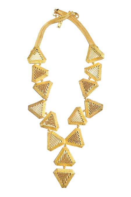 Shop Itrana Gold Plated Geometric Carved Necklace at Aza Fashions Shop_Itrana_Gold Plated Geometric Carved Necklace _at_Aza_Fashions