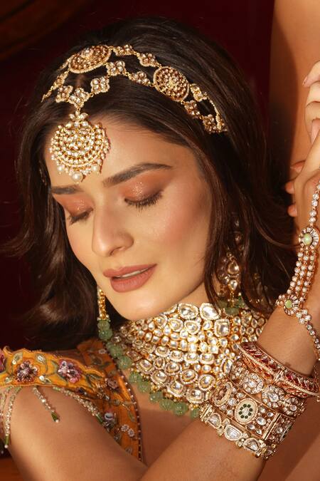 Ekathva Jaipur_Silver Plated Beads, Diamonds Afreen Moissanite Polki Embellished Choker Set_Online_at_Aza_Fashions