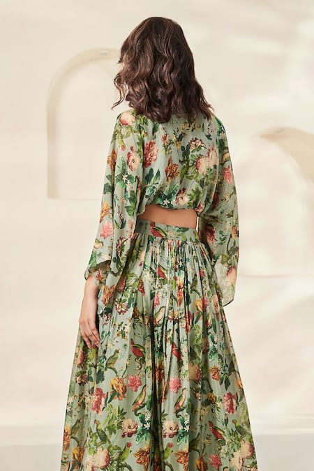 Basanti - Kapde Aur Koffee Floral Print Blouse & Flared Pant Set 