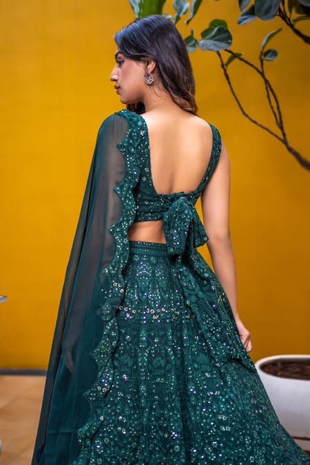 Shahmeen Husain Floral Vine Chikankari Embroidered Bridal Lehenga Set 