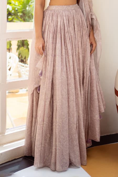 Shahmeen Husain_Pink Maheshwari Sequins Paisley Print Lehenga Set With Embellished Blouse_Online_at_Aza_Fashions