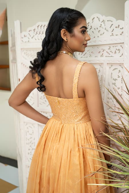 Shahmeen Husain Sequin Hand Embroidered Bodice Gown 