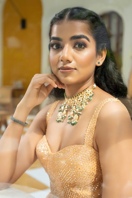 Shahmeen Husain Yellow Maheshwari Sequins Sweetheart Neck Hand Embroidered Bodice Gown Online at Aza Fashions Shahmeen Husain_Yellow Maheshwari Sequins Sweetheart Neck Hand Embroidered Bodice Gown _Online_at_Aza_Fashions