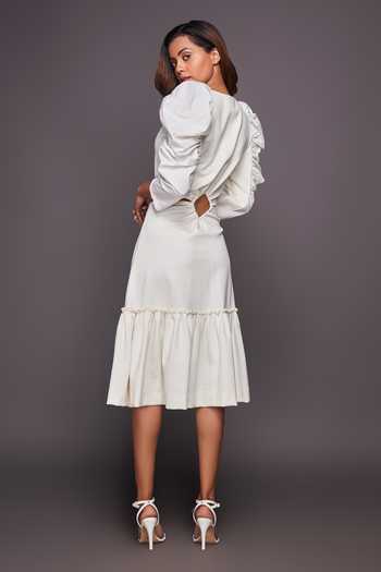 Deepika Arora_White Roma V Neck Diamond Cut-out Dress_Online_at_Aza_Fashions