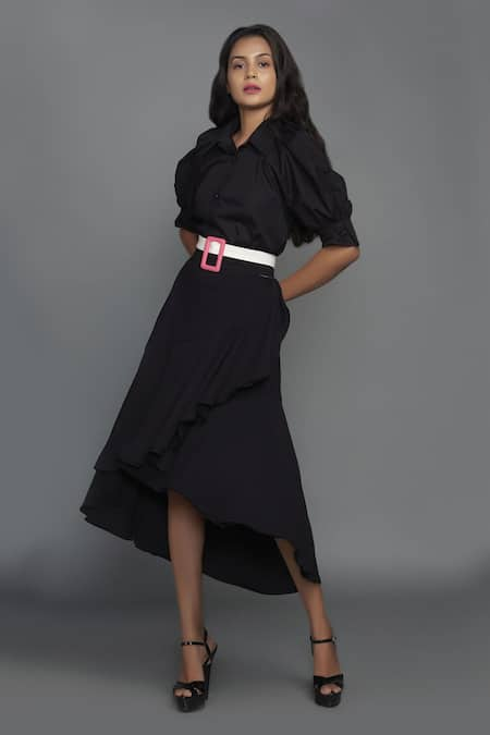 Black midi dress outlet with belt