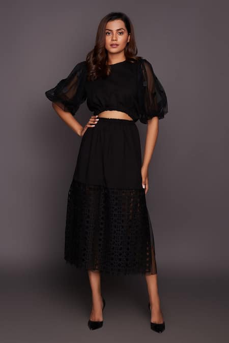 Deepika Arora Puffed Sleeve Cutwork Midi Dress 