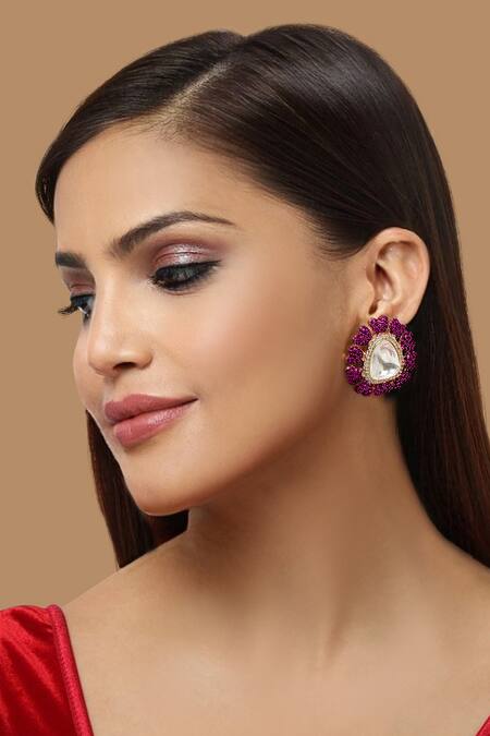 Buy_Tizora_Red Diamonds, Stones Kundan Stud Earrings _Online_at_Aza_Fashions