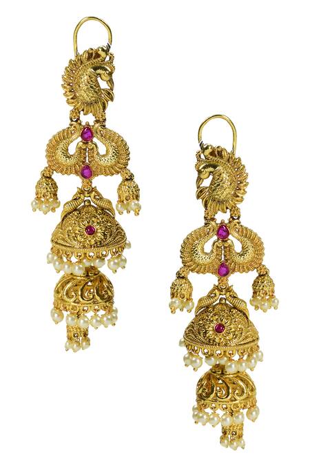Buy Multi Big Zirconia Diamond Layered Jhumka Earrings With Back Clip  Support in Rosegold Finish Small Jhumka Indian Earrings Online in India -  Etsy