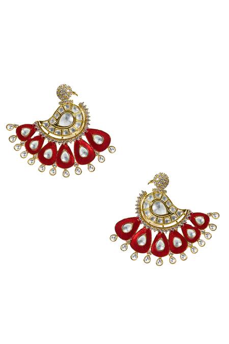 Shop Tizora Gold Plated Metallic Thread, Diamonds Peacock Shape Stud Earrings at Aza Fashions Shop_Tizora_Gold Plated Metallic Thread, Diamonds Peacock Shape Stud Earrings _at_Aza_Fashions