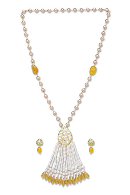 Shop HRISHA Gold Plated Kundan Necklace Set at Aza Fashions Shop_HRISHA_Gold Plated Kundan Necklace Set_at_Aza_Fashions