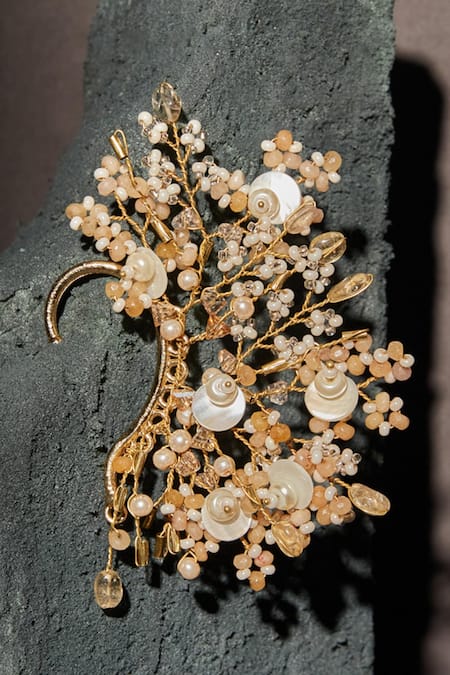 Shop House Of D"Oro Cream Crystals, Stones Thespia Embellished Ear Cuff - Single Pc at Aza Fashions Shop_House Of D"Oro_Cream Crystals, Stones Thespia Embellished Ear Cuff - Single Pc_at_Aza_Fashions