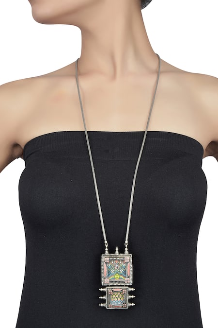 Tribe Amrapali Enamel Oxidised Pendant Necklace