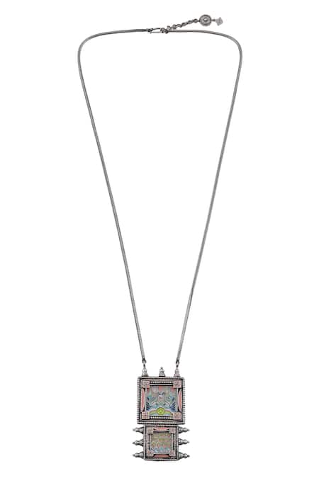 Tribe Amrapali Enamel Oxidised Pendant Necklace