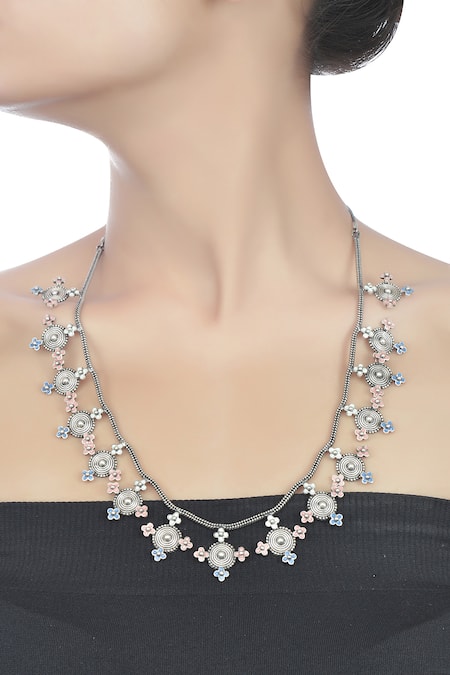 Tribe Amrapali Multi Enamel Coin Necklace 