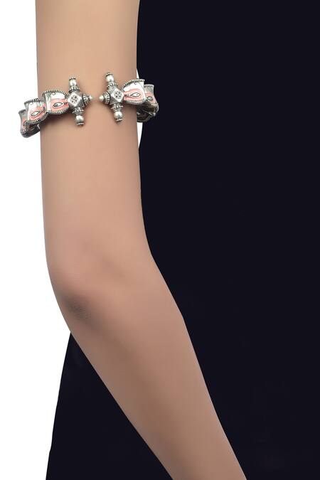 Tribe Amrapali Oxidised Silver Enamel Makra Armlet 