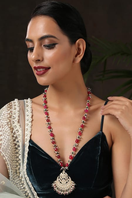 Paisley Pop Gold Kundan Crescent Moon Pendant Necklace 