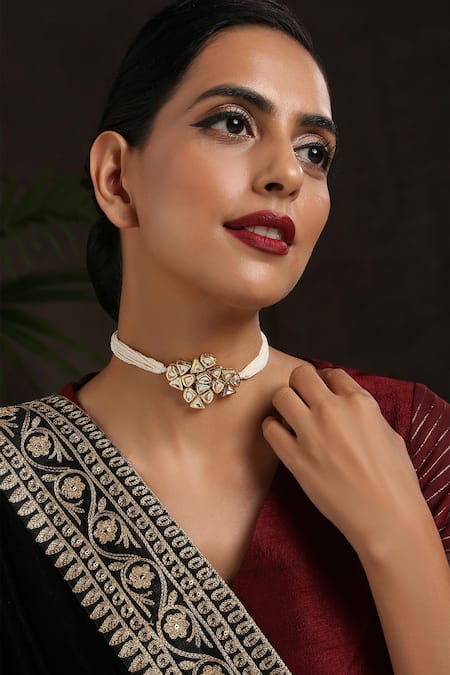 Paisley Pop Gold Kundan Pearl Choker Necklace 