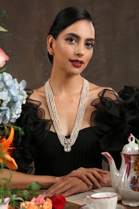 Buy Paisley Pop Gold Plated Polki Layered Pendant Necklace at Aza Fashions Buy_Paisley Pop_Gold Plated Polki Layered Pendant Necklace_at_Aza_Fashions