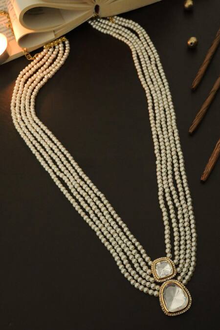 Shop Paisley Pop Gold Plated Polki Layered Pendant Necklace at Aza Fashions Shop_Paisley Pop_Gold Plated Polki Layered Pendant Necklace_at_Aza_Fashions