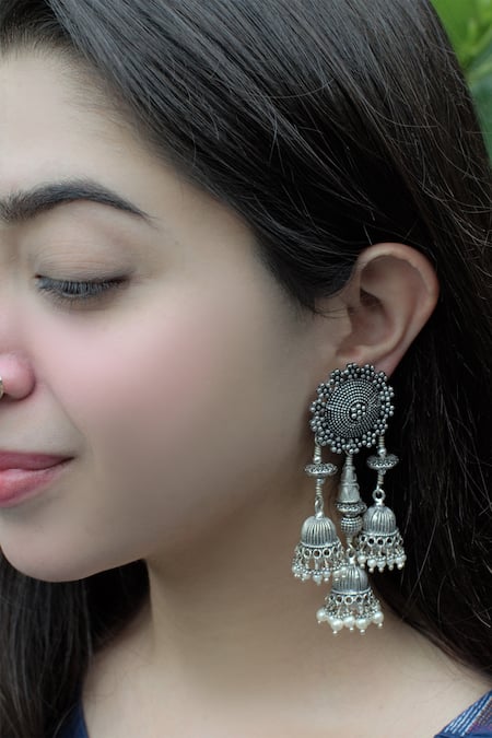 Heer-House Of Jewellery Silver Plated Pearls Dolaa Jhumki Drop Earrings