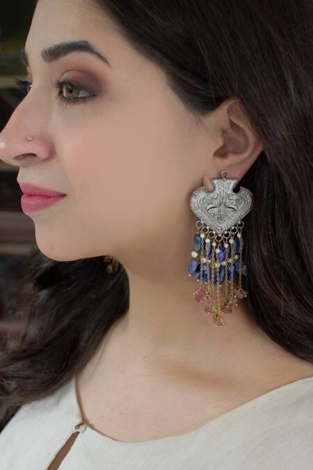 Heer-House Of Jewellery Silver Plated Pearls Sooryodaya Kaanphool Earrings