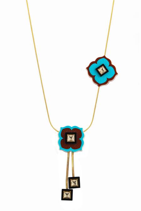 Shop The YV Brand By Yashvi Vanani Blue Stone The Brookcress Pendant Necklace at Aza Fashions Shop_The YV Brand By Yashvi Vanani_Blue Stone The Brookcress Pendant Necklace_at_Aza_Fashions