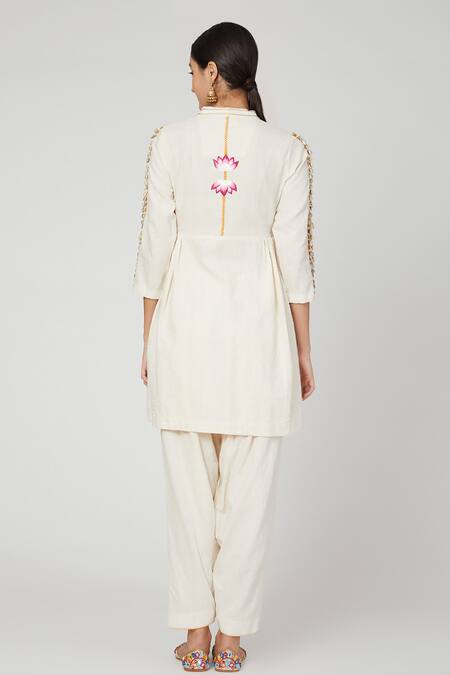 Shop The Right Cut White Malkha Mirror And Shell, Thread Embroidered Angarakha Kurta & Salwar Set at Aza Fashions Shop_The Right Cut_White Malkha Mirror And Shell, Thread Embroidered Angarakha Kurta & Salwar Set_at_Aza_Fashions