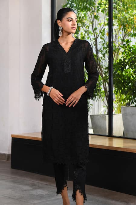 Beautiful Black Colored Kurti And Sharara Set With Lace Border And Ban   Cygnus Fashion