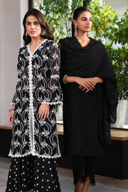 Mulmul Black 100% Pure Mulmul Embroidery Eyelet Nelli Kurta And Dhoti Pant Set at Aza Fashions Mulmul_Black 100% Pure Mulmul Embroidery Eyelet Nelli Kurta And Dhoti Pant Set _at_Aza_Fashions