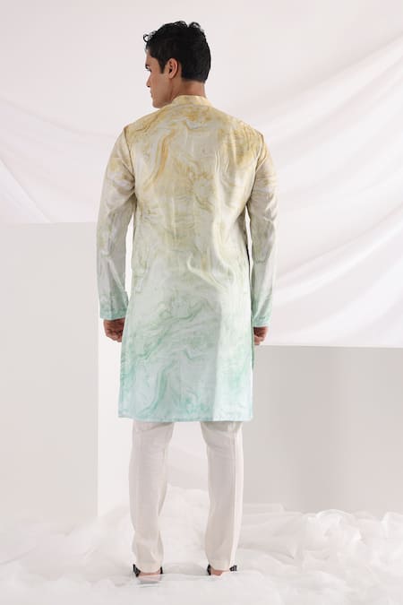 Shop Smriti By Anju Agarwal Multi Color Silk, Cotton Embroidery Marble Print Kurta Set at Aza Fashions Shop_Smriti By Anju Agarwal_Multi Color Silk, Cotton Embroidery Marble Print Kurta Set _at_Aza_Fashions