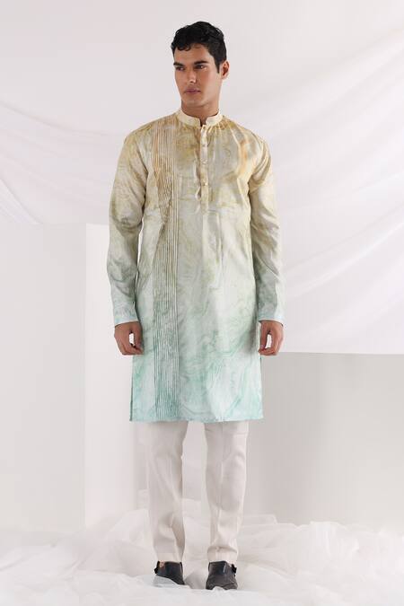 Smriti By Anju Agarwal Multi Color Silk, Cotton Embroidery Marble Print Kurta Set Online at Aza Fashions Smriti By Anju Agarwal_Multi Color Silk, Cotton Embroidery Marble Print Kurta Set _Online_at_Aza_Fashions