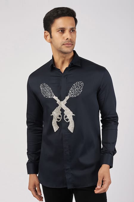 Sanjana reddy Designs Sparkled Gun Embroidered Shirt 