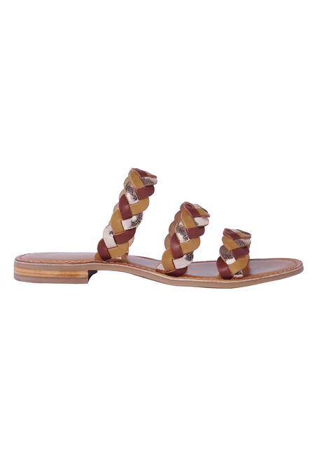 Nine By Janine_Brown Braided Details Ella Multi Strap Flats _Online_at_Aza_Fashions