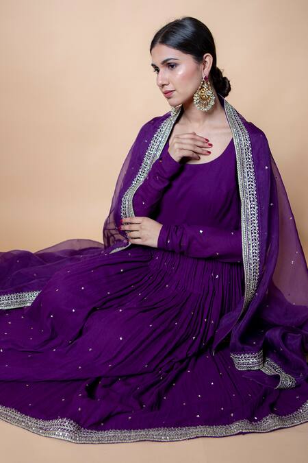 Shop_Ikshita Choudhary_Purple Organza Embroidered Sequin Dupatta_Online_at_Aza_Fashions