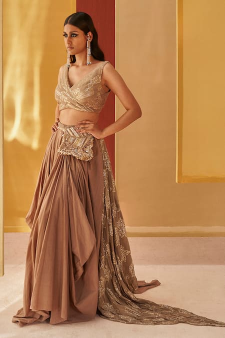 Priyanka Singh Beige Cotton, Lurex Sequins, Zari, Embroidery Lehenga With Bag Online at Aza Fashions Priyanka Singh_Beige Cotton, Lurex Sequins, Zari, Embroidery Lehenga With Bag _Online_at_Aza_Fashions