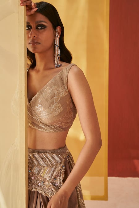Priyanka Singh Beige Cotton, Lurex Sequins, Zari, Embroidery Lehenga With Bag at Aza Fashions Priyanka Singh_Beige Cotton, Lurex Sequins, Zari, Embroidery Lehenga With Bag _at_Aza_Fashions
