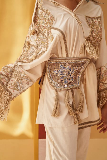 Priyanka Singh_Beige Embroidery Bum Bag _Online_at_Aza_Fashions