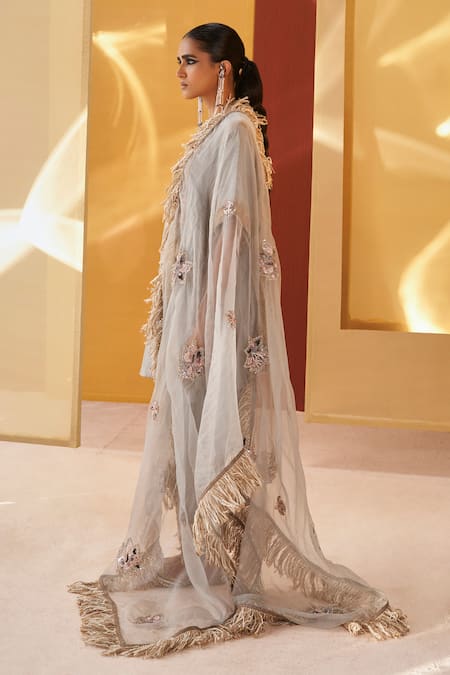 Priyanka Singh Grey Silk, Organza Sequins, Zari Round Neck Embroidered Short Kurta Salwar Set Online at Aza Fashions Priyanka Singh_Grey Silk, Organza Sequins, Zari Round Neck Embroidered Short Kurta Salwar Set _Online_at_Aza_Fashions