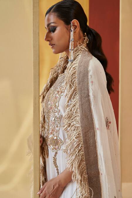 Priyanka Singh Ivory Cotton Sequins, Zari Round Neck Zardozi And Jute Embroidered Pheran Set Online at Aza Fashions Priyanka Singh_Ivory Cotton Sequins, Zari Round Neck Zardozi And Jute Embroidered Pheran Set _Online_at_Aza_Fashions