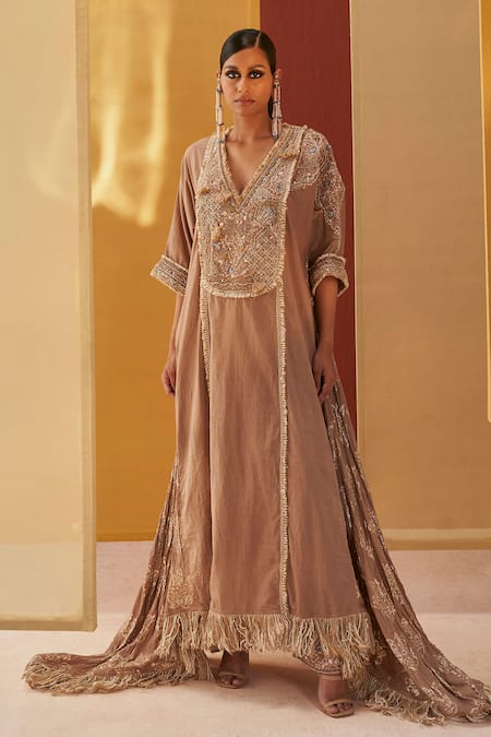 Priyanka Singh Beige Cotton, Silk Sequins, Zari, Embroidery Zardozi And Pheran & Salwar Set Online at Aza Fashions Priyanka Singh_Beige Cotton, Silk Sequins, Zari, Embroidery Zardozi And Pheran & Salwar Set _Online_at_Aza_Fashions