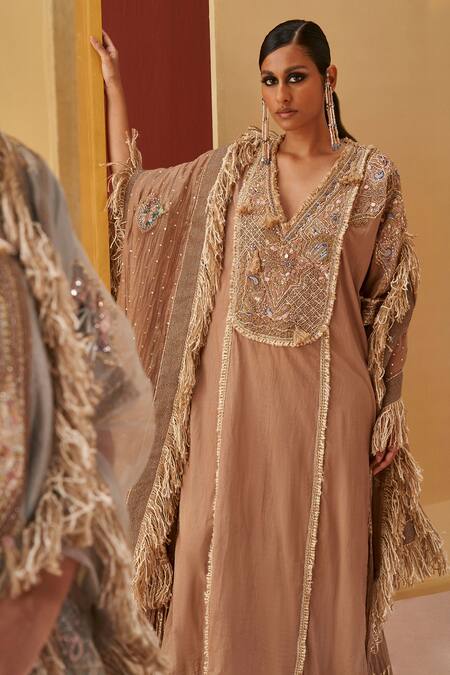 Shop Priyanka Singh Beige Cotton, Silk Sequins, Zari, Embroidery Zardozi And Pheran & Salwar Set Online at Aza Fashions Shop_Priyanka Singh_Beige Cotton, Silk Sequins, Zari, Embroidery Zardozi And Pheran & Salwar Set _Online_at_Aza_Fashions