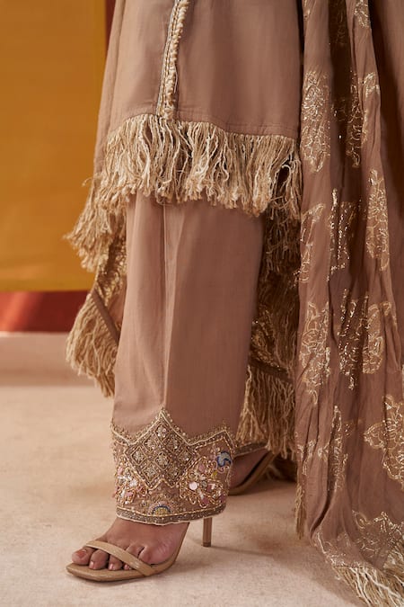 Priyanka Singh Beige Cotton, Silk Sequins, Zari, Embroidery Zardozi And Pheran & Salwar Set at Aza Fashions Priyanka Singh_Beige Cotton, Silk Sequins, Zari, Embroidery Zardozi And Pheran & Salwar Set _at_Aza_Fashions