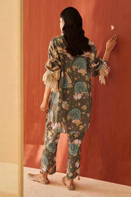 Priyanka Singh Floral Print & Jute Tassel Work Shirt With Pant 